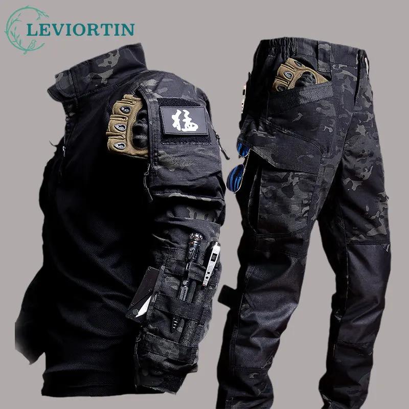 Costume de travail pour hommes, vêtements d'extérieur, t-shirt et pantalon à manches longues, vêtements de chasse résistants à l'usure, costume de Camping pour hommes