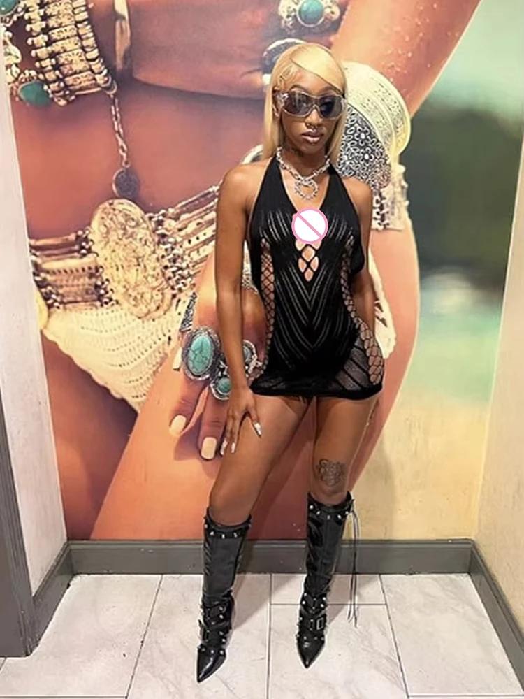 Robe courte dos nu en dentelle transparente pour femmes