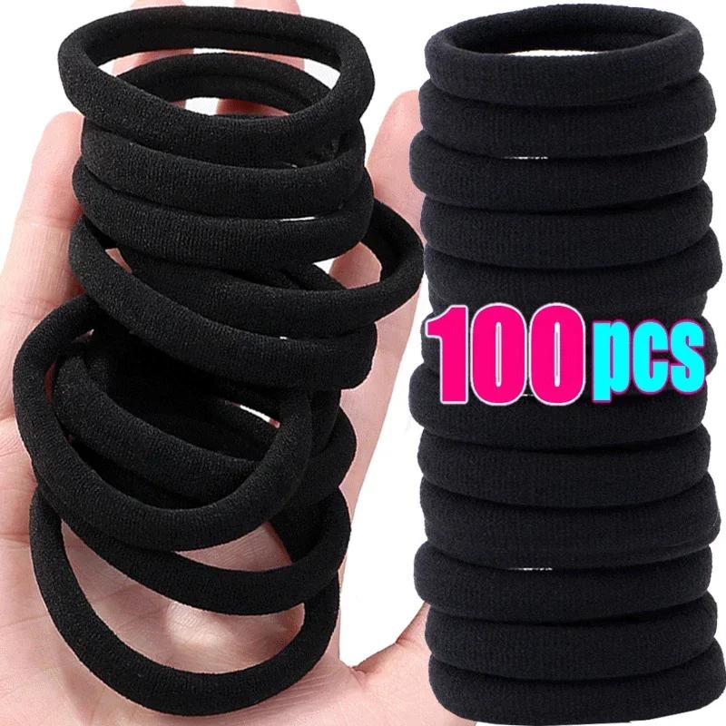 Bandes de cheveux à haute élasticité pour femmes et filles, bandeau noir, attaches en caoutchouc, support queue de cheval, chouchous pour enfants, accessoires pour cheveux