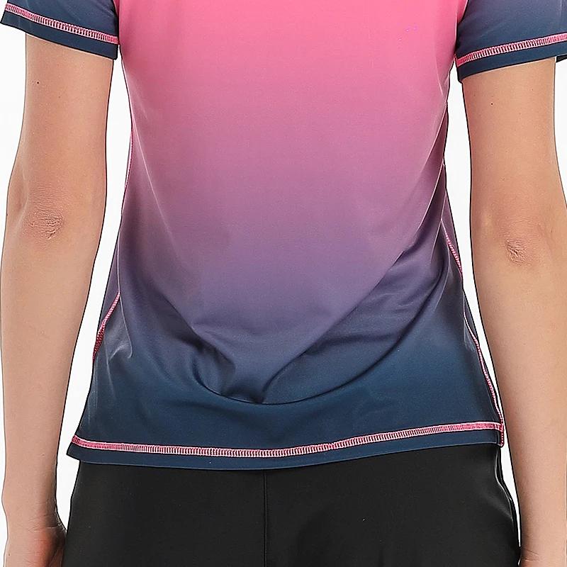 T-shirt sport femme manches courtes impression 3D - Chemise respirante élastique pour yoga et running