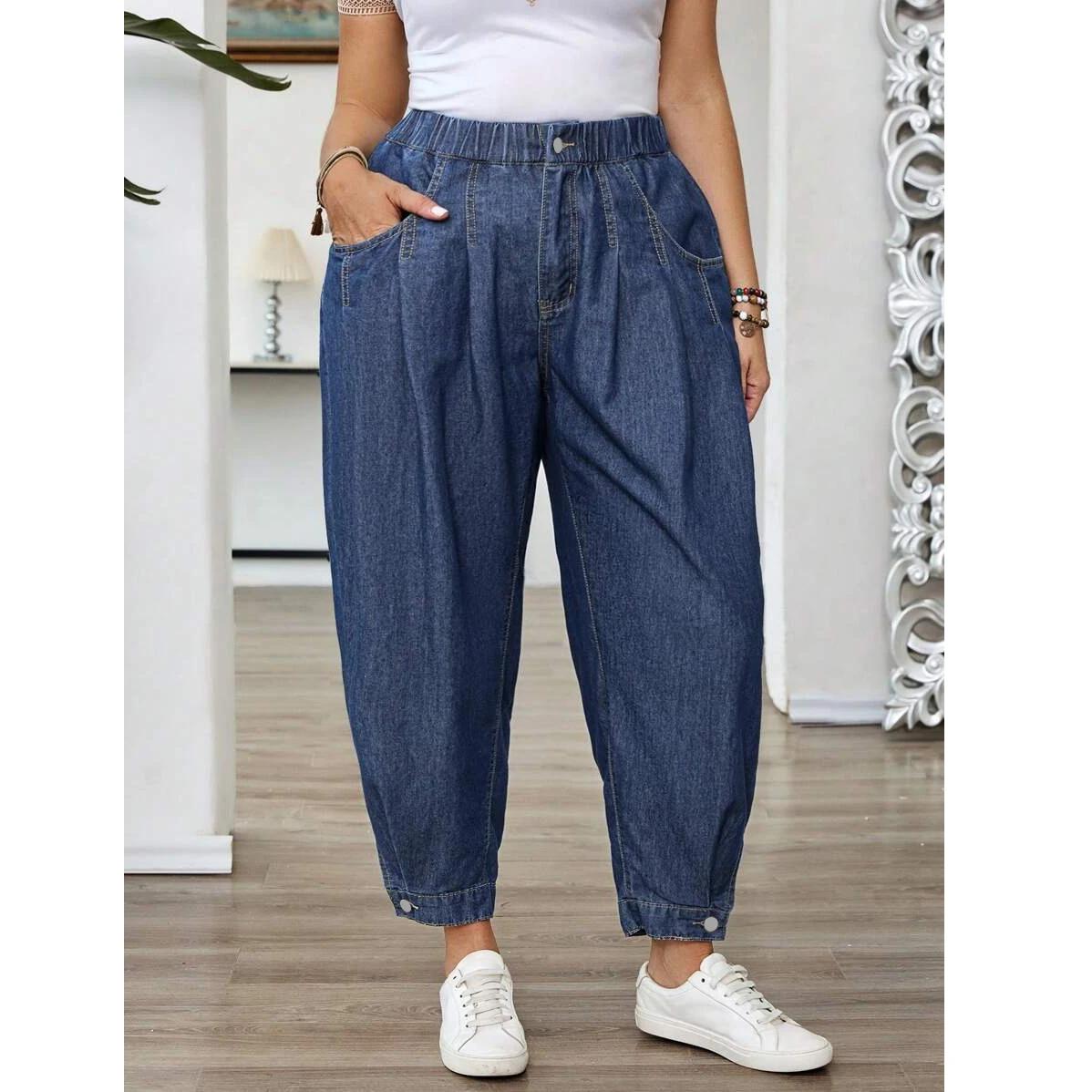 Vêtements pour femmes grandes tailles, jeans pour femmes, nouveau jean évasé à détail boutonné, denim délavé, pantalon polyvalent, mode décontractée