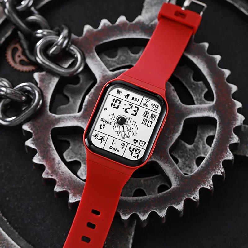 Montres de sport tendance pour hommes et femmes, montres de sport LED étanches, montre multifonction Spaceman, montre-bracelet électronique pour étudiants