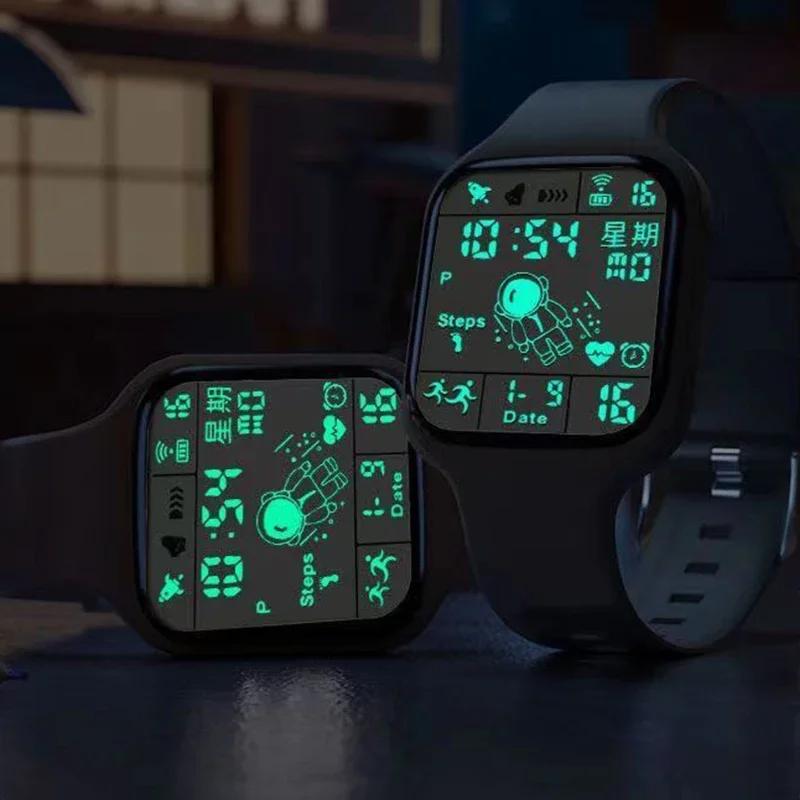 Montres de sport tendance pour hommes et femmes, montres de sport LED étanches, montre multifonction Spaceman, montre-bracelet électronique pour étudiants