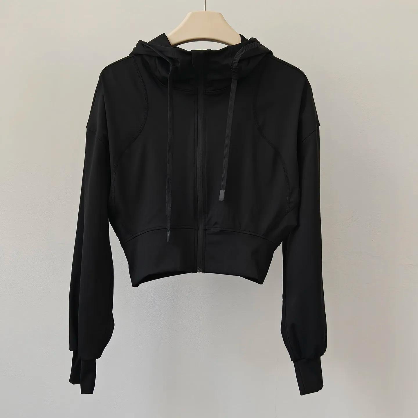 Vêtements de yoga, hauts à manches longues, chemises, vêtements d'entraînement de Pilates pour femmes, coupe ajustée, à capuche, décontractés, veste de sport courte