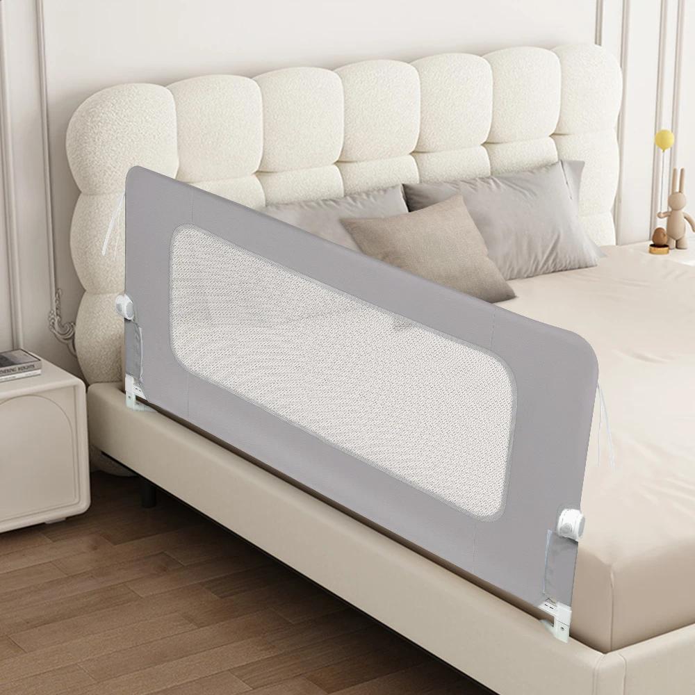 Barrière de lit de 150 / 180 / 200 cm - Protection anti-chute - Pliable à 180 ° - Hauteur réglable de 66 à 80 cm