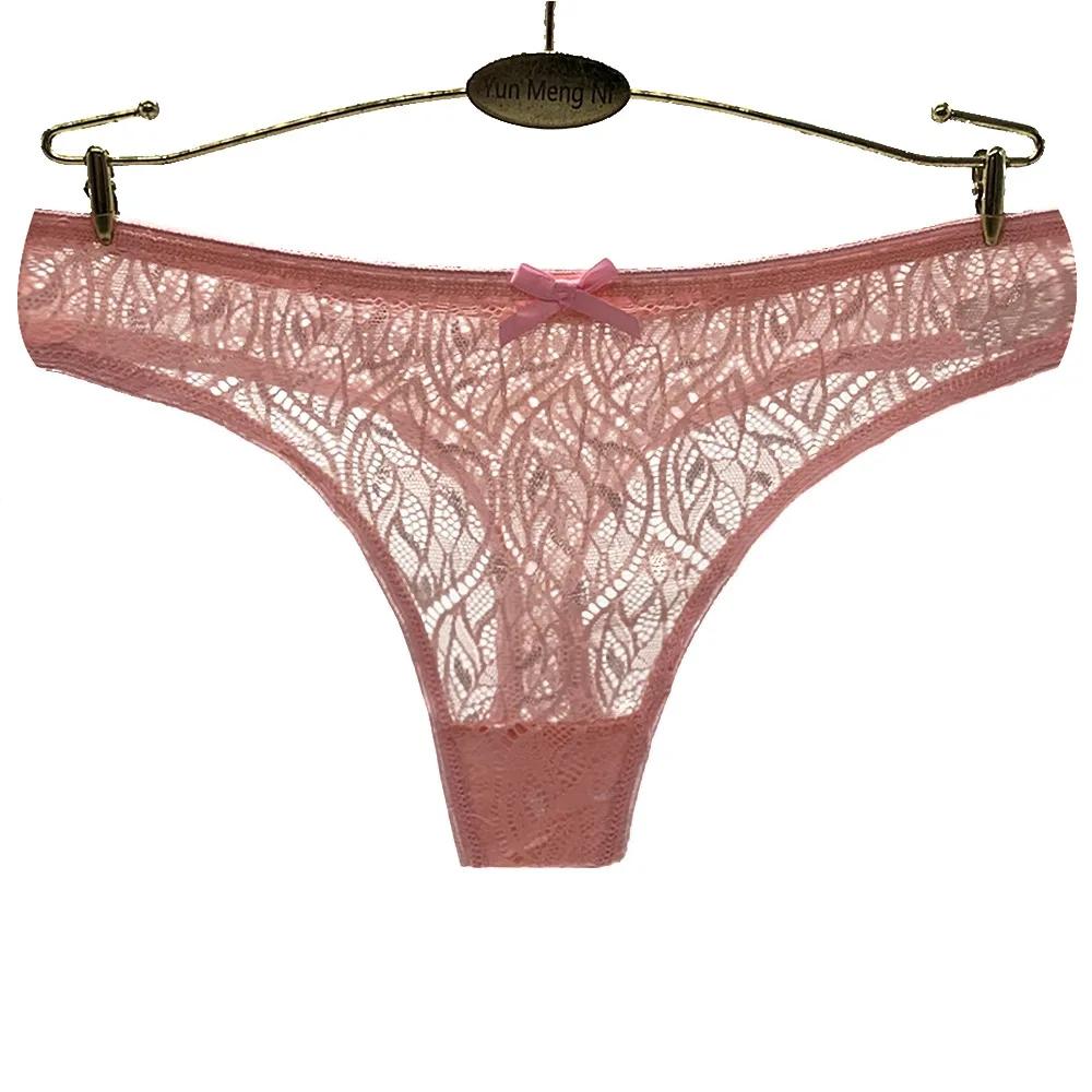 Culotte Sexy femmes dentelle sous-vêtements en soie taille basse nœud couleur unie slips coton entrejambe respirant