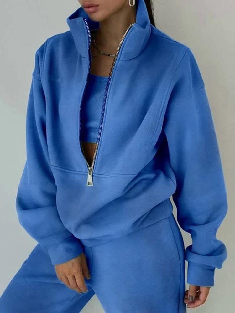 Survêtement 2 pièces pour femmes élégant mode automne hiver confortable chaud fermeture éclair vêtements de sport décontractés occasions spéciales activité sportive journée de repos voyage chez soi