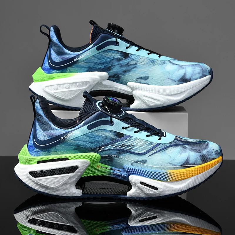 Chaussures de course élastiques pour hommes, chaussures de sport à plaque de carbone avec boucle rotative pour femmes, chaussures professionnelles amortissantes