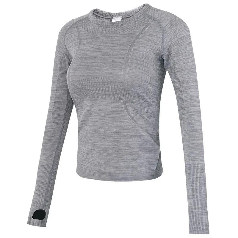 Vêtements de Yoga pour femmes, hauts de sport, col rond, sans couture, Slim, chemise de course, Fitness, entraînement, manches longues, t-shirt de gymnastique, hiver