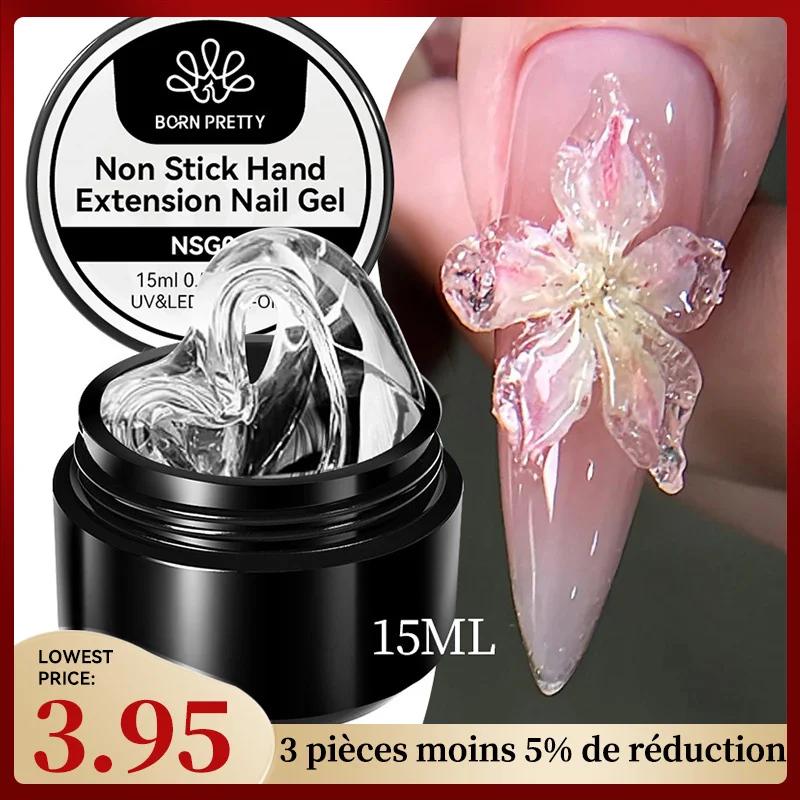 BORN PRETTY 15ml Gel d'extension de main antiadhésif transparent 3D façonnage sculpture Nail Art Gel dur solide pour fau