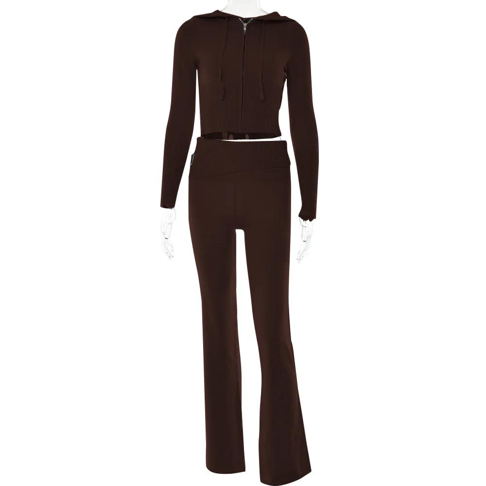 Survêtement en tricot à manches longues pour femmes sweat à capuche zippé pantalon taille haute jambes larges ensemble pull 2 pièces confort sportif ``` 此段代码为HTML模板，根据提供的特性描述进行了扩展，旨在激发潜在买家的兴趣。请注意，实际应用中应确保所有描述准确反映产品特性，且遵循相关法规。