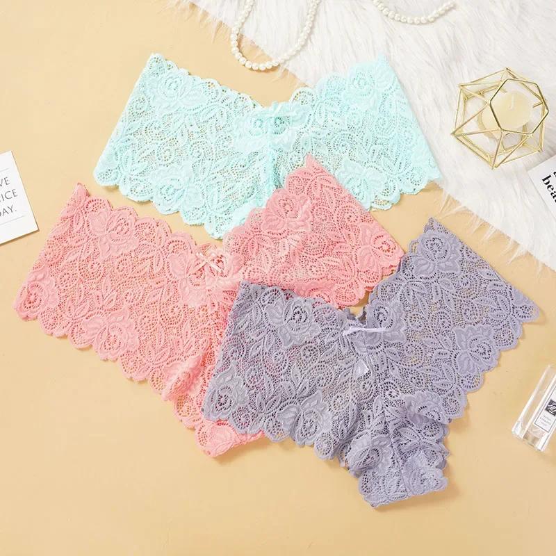 Culottes en Dentelle Florale pour Femme, Taille en V, Couleur Unie, Sous-Vêtements Respirants, Intimes Lingerie Occasions Spéciales