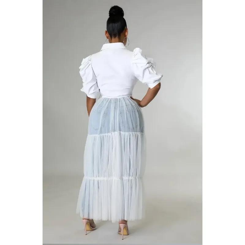 Robe chemise décontractée personnalisée grande taille pour femme – Vêtement d'été uni à manches courtes et simple boutonnage