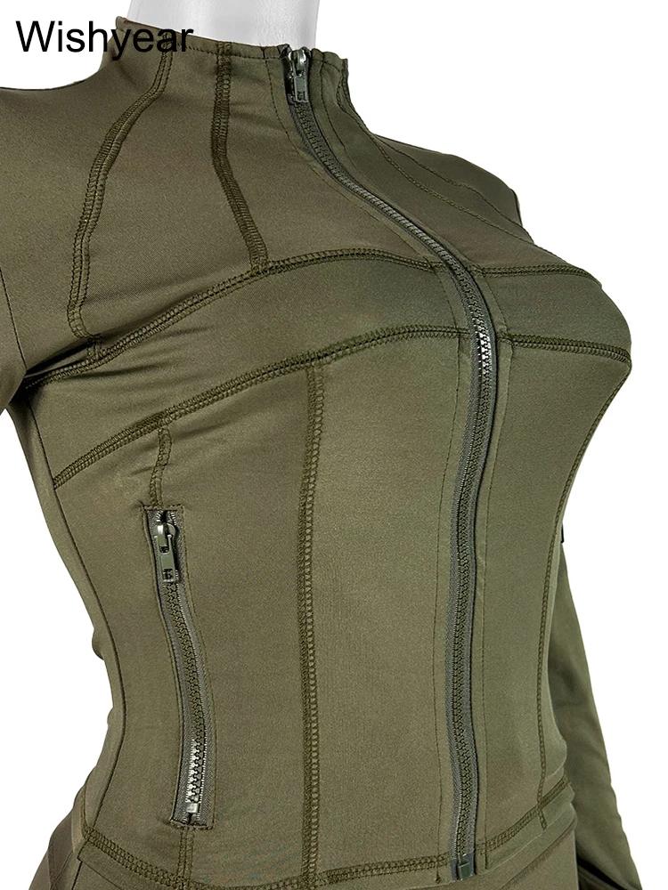 Ensemble de survêtement vert pour femme, veste zippée à manches longues, haut et short, tenue de jogging de fitness décontractée, 2 pièces, printemps et automne, ventes