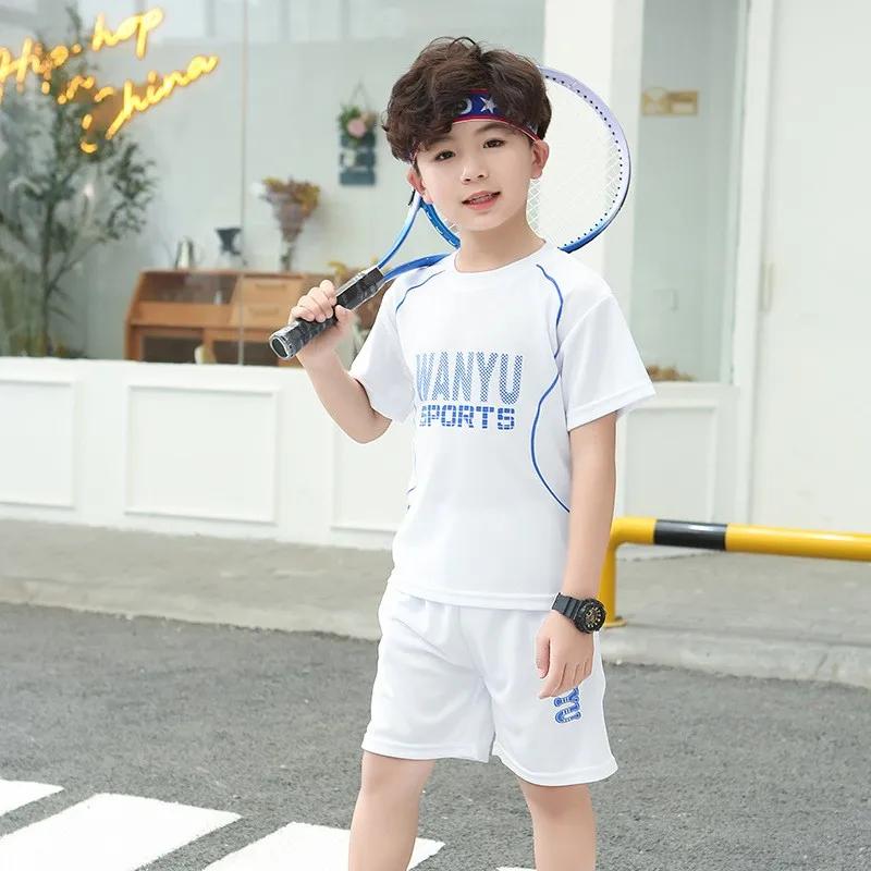 Survêtement de tennis à manches courtes pour enfants, t-shirt et objectifs, olympiques de sport pour garçons, vêtements d'été, ensemble 2 pièces, 4 ans à 12 ans