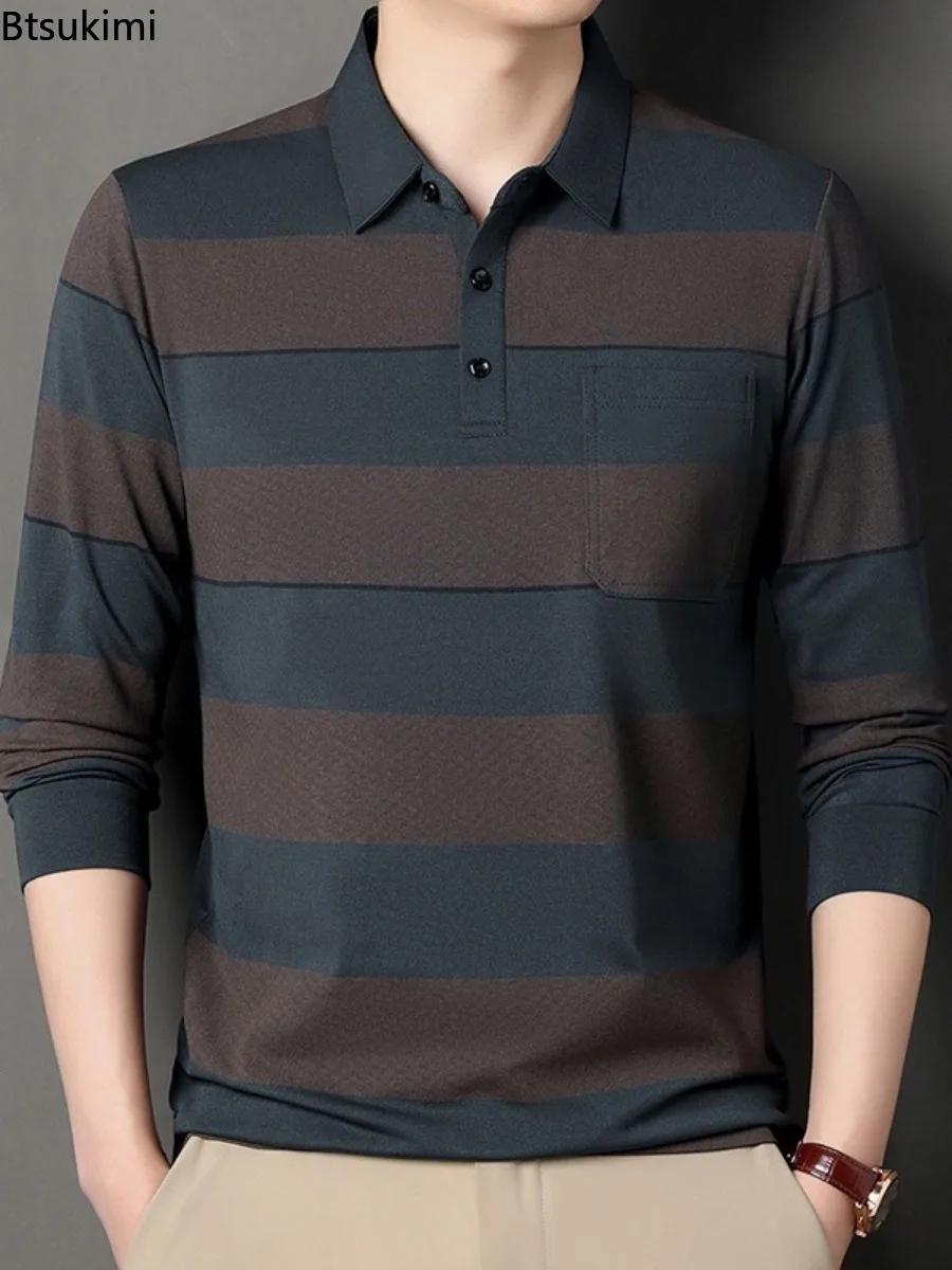 Polos Rayés Tendance 2026 Chemises Décontractées Manches Longues Col Revers Boutonné Style Élégant Homme Occasions Spéciales Mode Vestimentaire