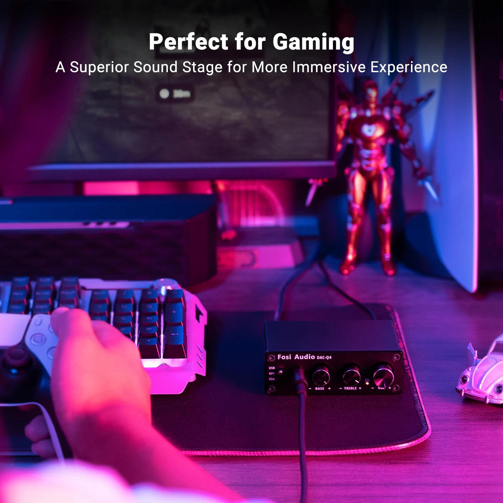 Fosi Audio Q4 Mini stéréo USB Gaming DAC et amplificateur de casque adaptateur de convertisseur