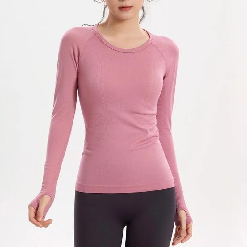 Vêtements de Yoga pour femmes, hauts de sport, col rond, sans couture, Slim, chemise de course, Fitness, entraînement, manches longues, t-shirt de gymnastique, hiver
