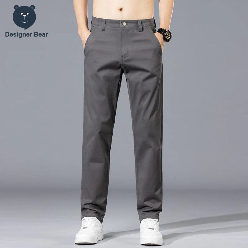 Pantalon décontracté pour homme, collection Printemps-Été, 97% coton, coupe droite, couleur unie, pour affaires et loisirs, long, kaki, gris, bleu
