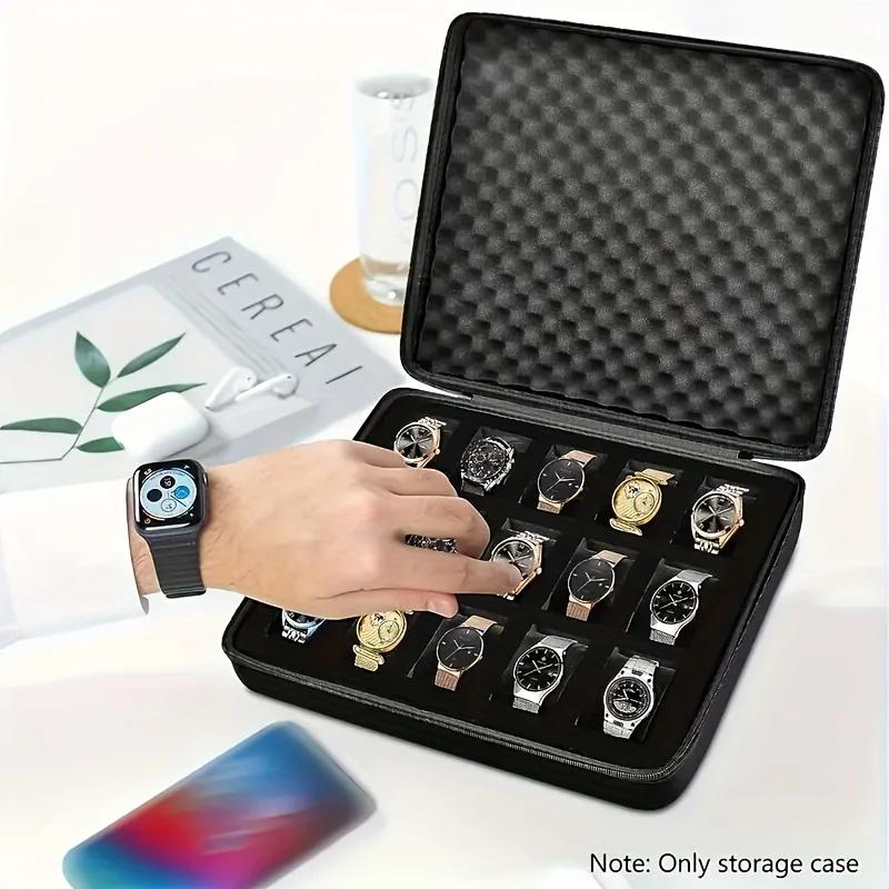 Boîte de rangement de montre avancée, boîte de rangement de montre à 15 fentes pour cartes, boîte de rangement de bijoux Portable, vitrine, adaptée à la maison