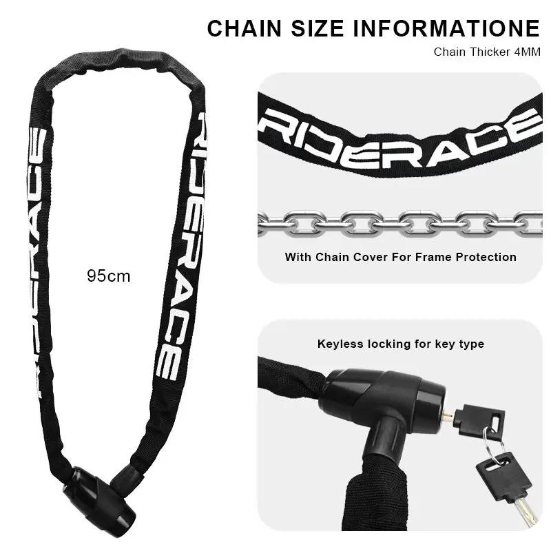 RIDERACE Verrou de Chaîne De Vélo Portable Anti-vol Haute Sécurité VTT Vtt