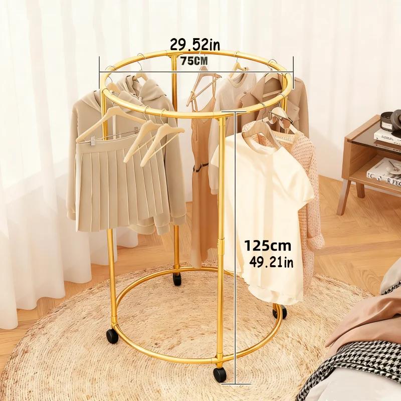 Porte-vêtements multifonctionnel rotatif à 360 degrés en acier inoxydable, porte-manteau, support de rangement autoportant pour chambre à coucher, support rond en métal robuste pour usage domestique -