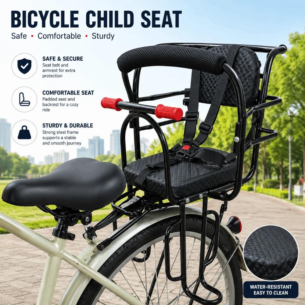 Siège de sécurité pour enfant adaptable à vélo électrique et VTT pour randonnées et sorties familiales