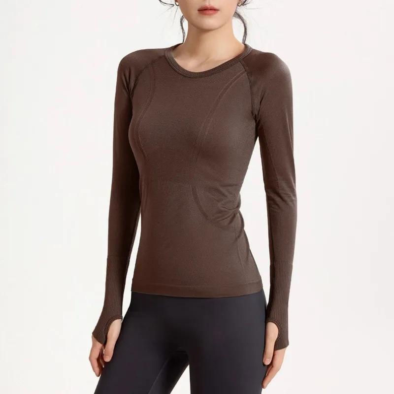 Vêtements de Yoga pour femmes, hauts de sport, col rond, sans couture, Slim, chemise de course, Fitness, entraînement, manches longues, t-shirt de gymnastique, hiver