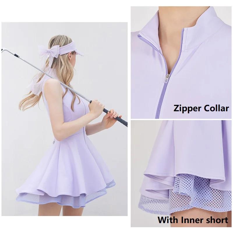 Mode Tennis Golf vêtements dames sans manches dentelle robe de sport séchage rapide demi fermeture éclair robes minces