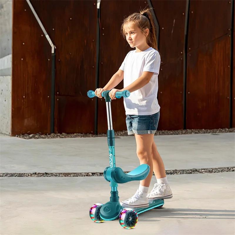 Trottinette pliable pour enfant avec frein à main et patin de frein, hauteur réglable, pour enfants