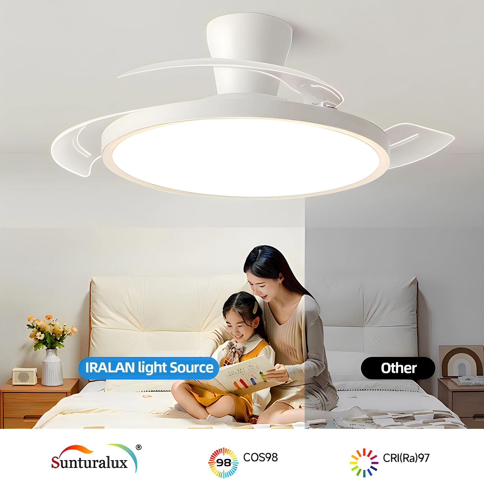 IRALAN-Ventilateur de Plafond Invisible Moderne avec Lumière LED, Moteur DC, Grand Volume d'Air, Tél