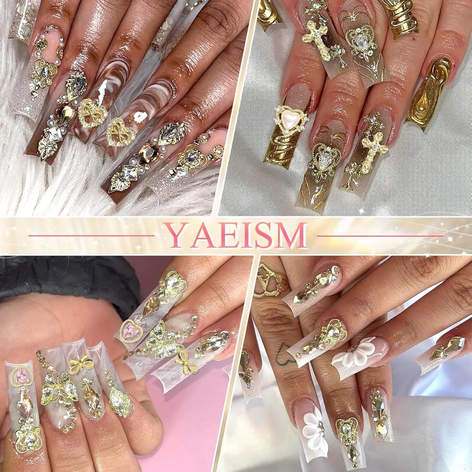 Breloques pour ongles en or, 12 formes, cœur doré, papillon 3D, croix en alliage d'or, signe d'argen