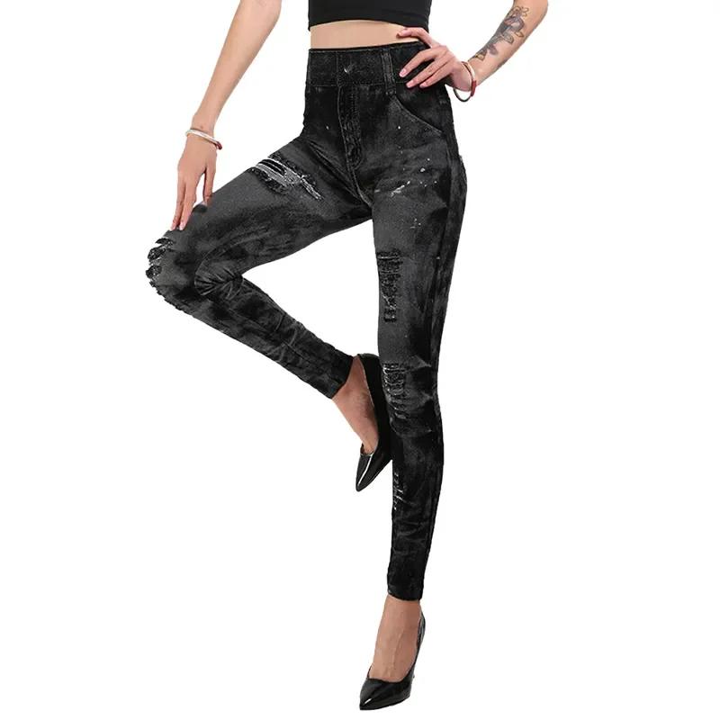 Femmes Imitation jean Leggings extensibles mode Sexy mince Push Up dame Leggings de gymnastique casu