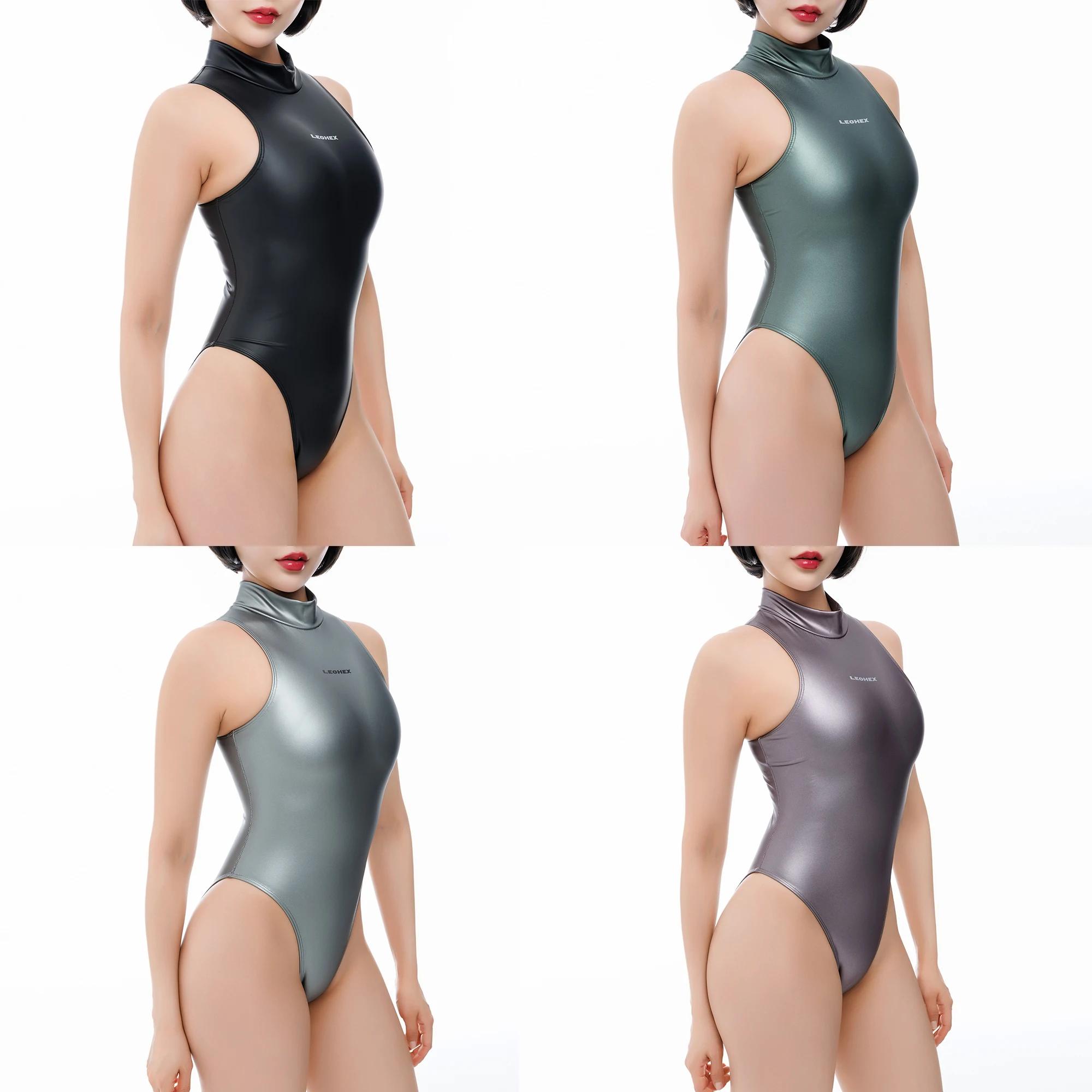 LEOHEX – maillot de bain une pièce pour femmes, finition mate, col haut, serré, photographie, tissu