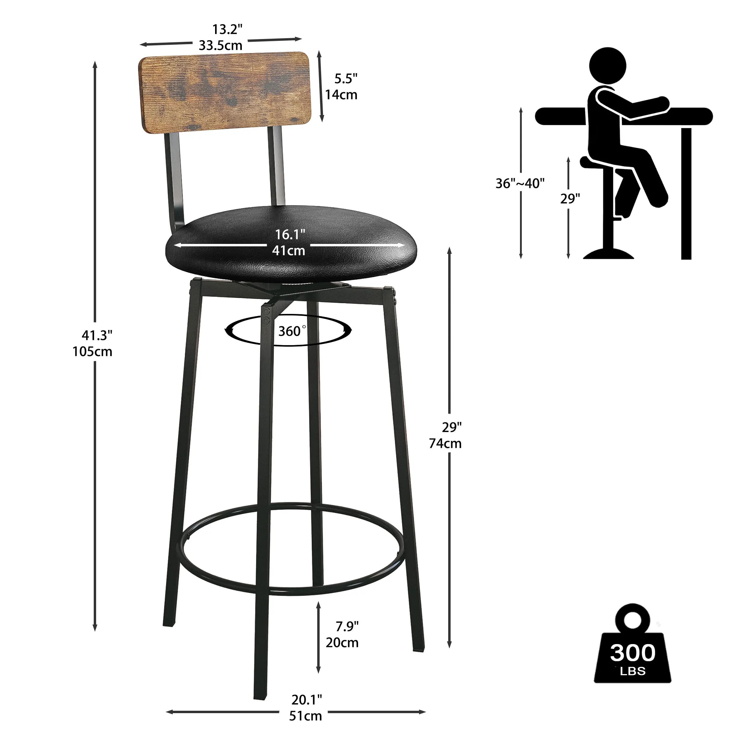 IlearCK-Ensemble de 2 tabourets de bar à base large, en PU, avec repose-pieds