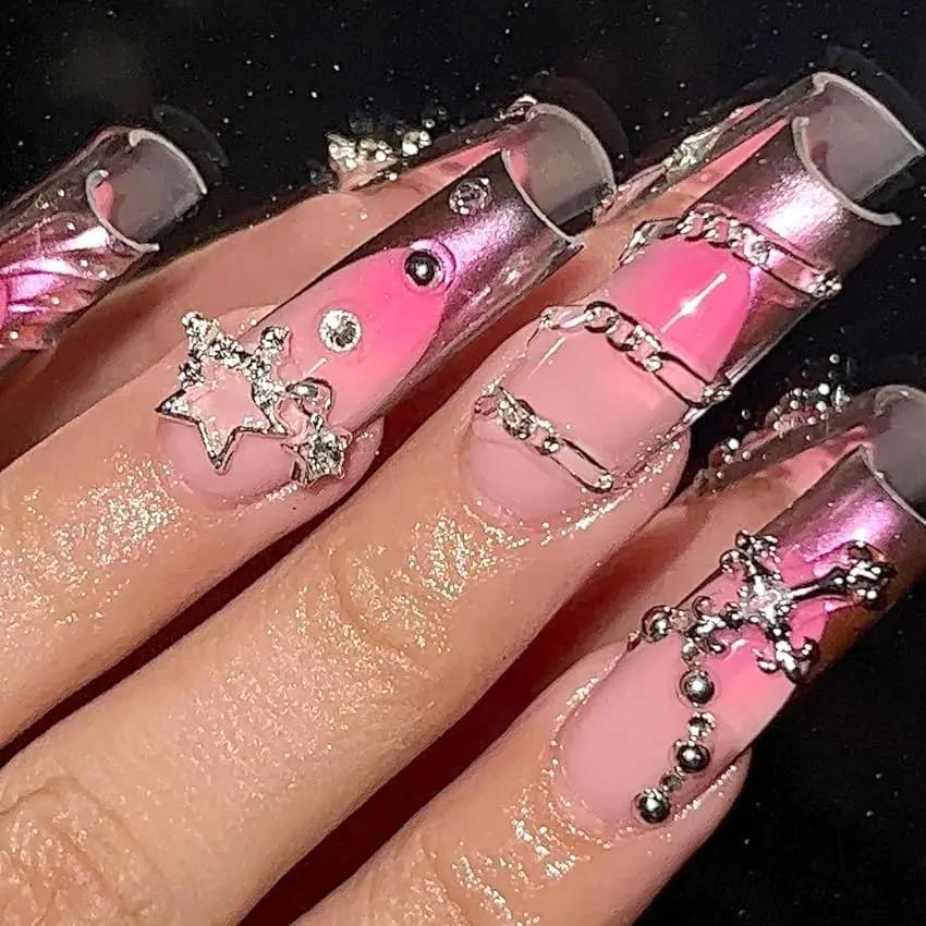 Breloques à ongles en alliage pour Nail Art, étoile argentée, planète, croix, décoration, charbon, b