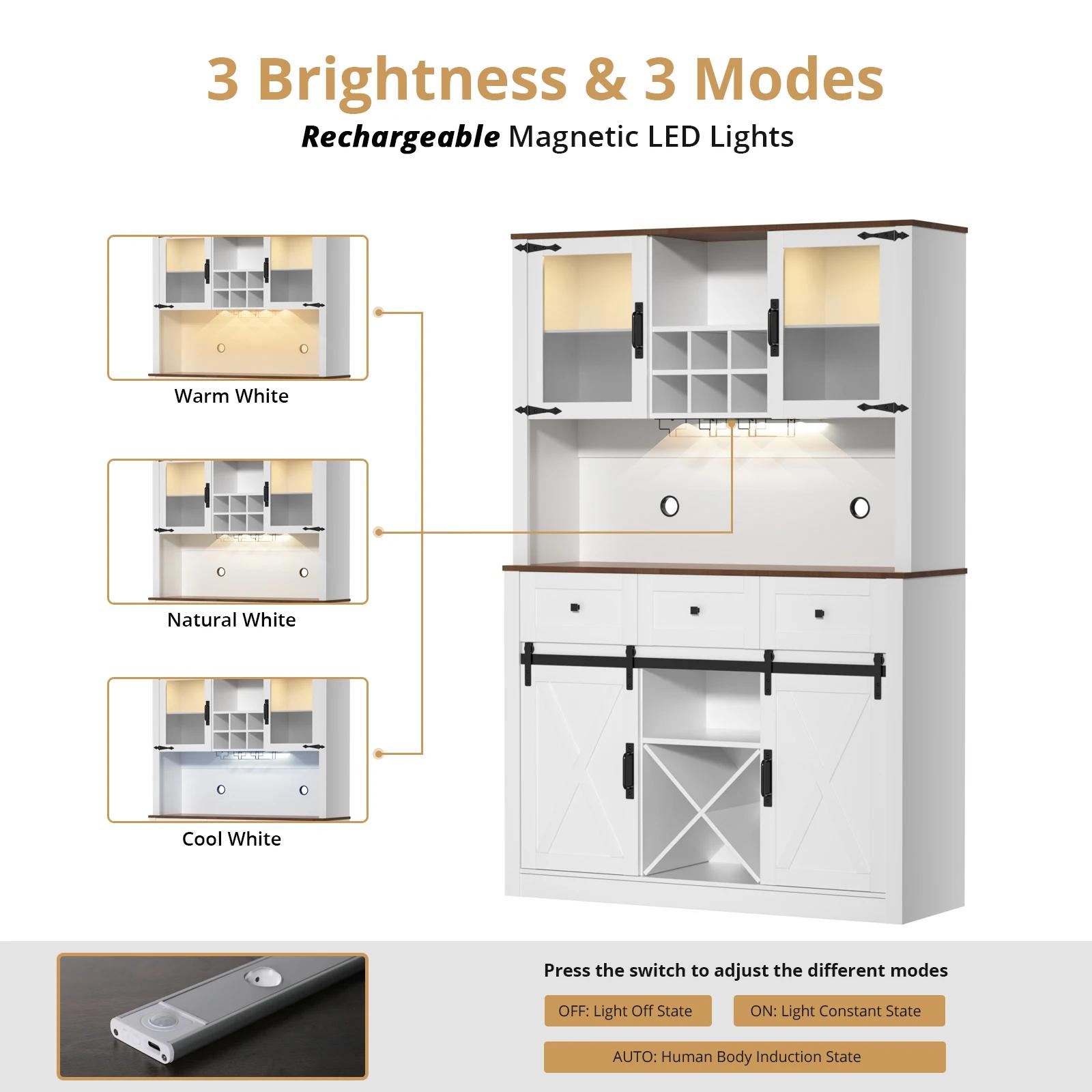 VOWNER-Armoire de bar de ferme avec porte de grange market, buffet de planche avec vin et verres T1,