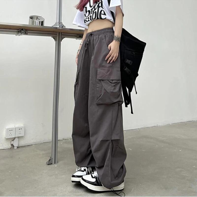Pantalon Cargo Baggy décontracté pour femmes, couleur unie, taille basse, jogging, Tech, cordon de s