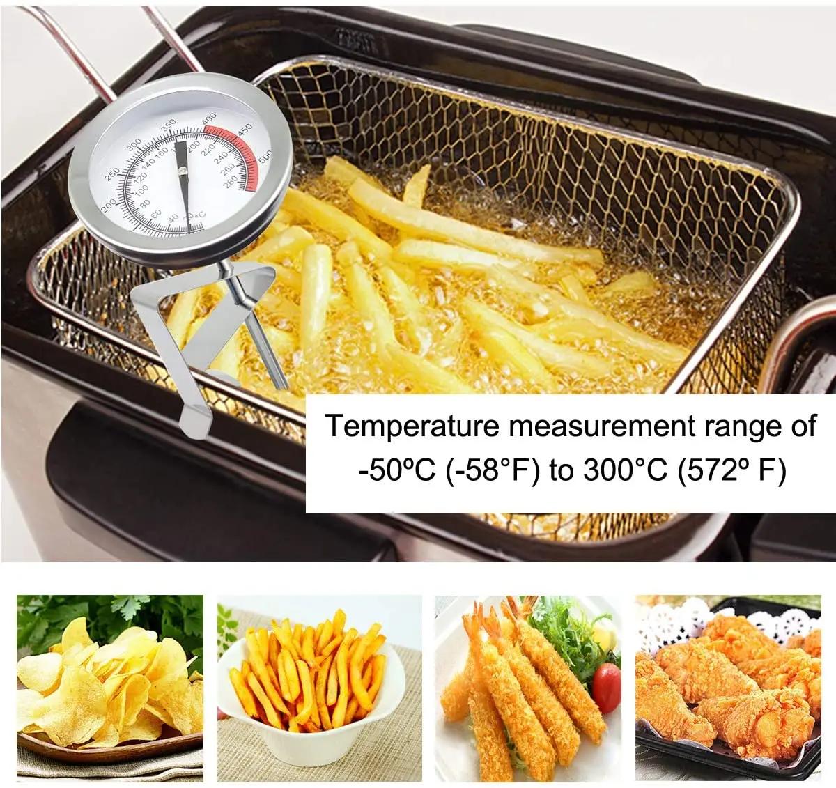 Thermomètre de friture en acier inoxydable 50-550 ° Jauge de température d'huile F avec clip – Sans
