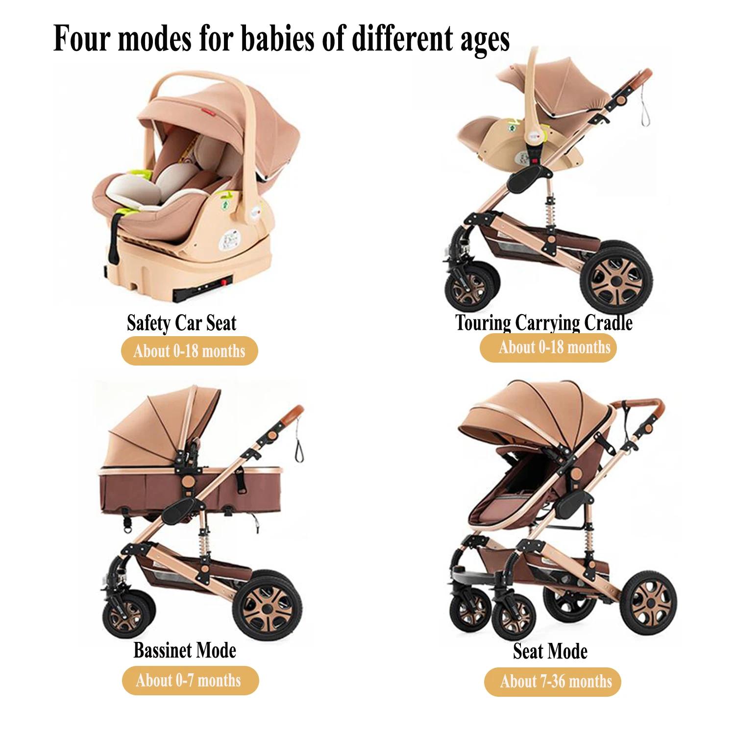 Poussette combinée avec siège auto pour nouveau-né avec base Isofix, poussette 3 en 1 réversible pou