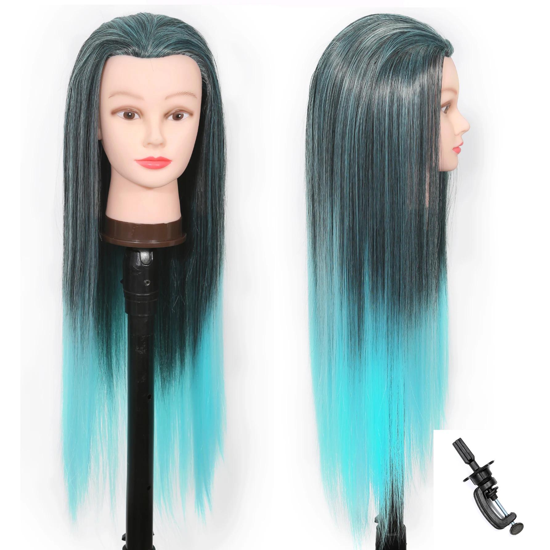 Modèle de tête de mannequin avec cheveux synthétiques longs, tête de mannequin tête de formation de