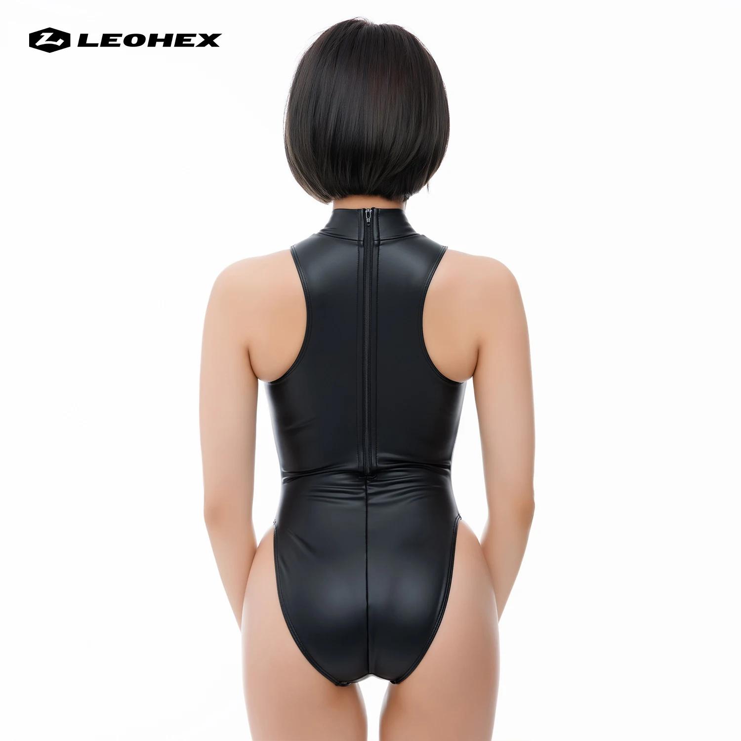LEOHEX – maillot de bain une pièce pour femmes, finition mate, col haut, serré, photographie, tissu
