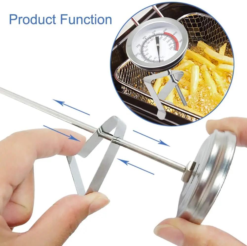 Thermomètre de friture en acier inoxydable 50-550 ° Jauge de température d'huile F avec clip – Sans