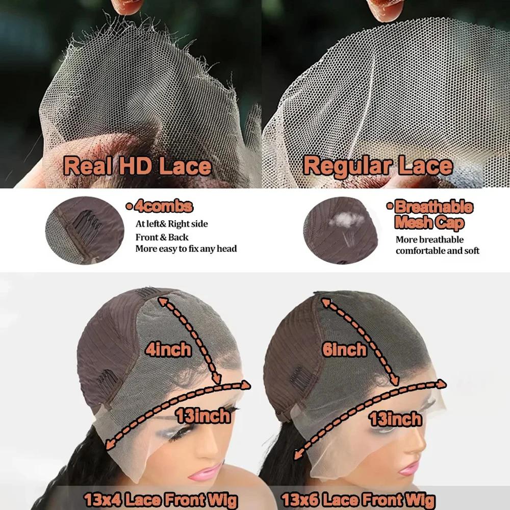 Perruques Lace Front Lisses en Cheveux Humains, Densité 250%, Perruque Frontale Complète 13x4, Dente