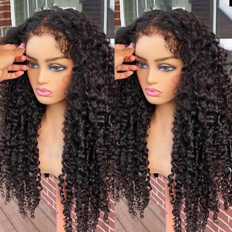 Perruque afro crépue bouclée pour femme, perruques frontales en dentelle, cheveux humains à vague pr