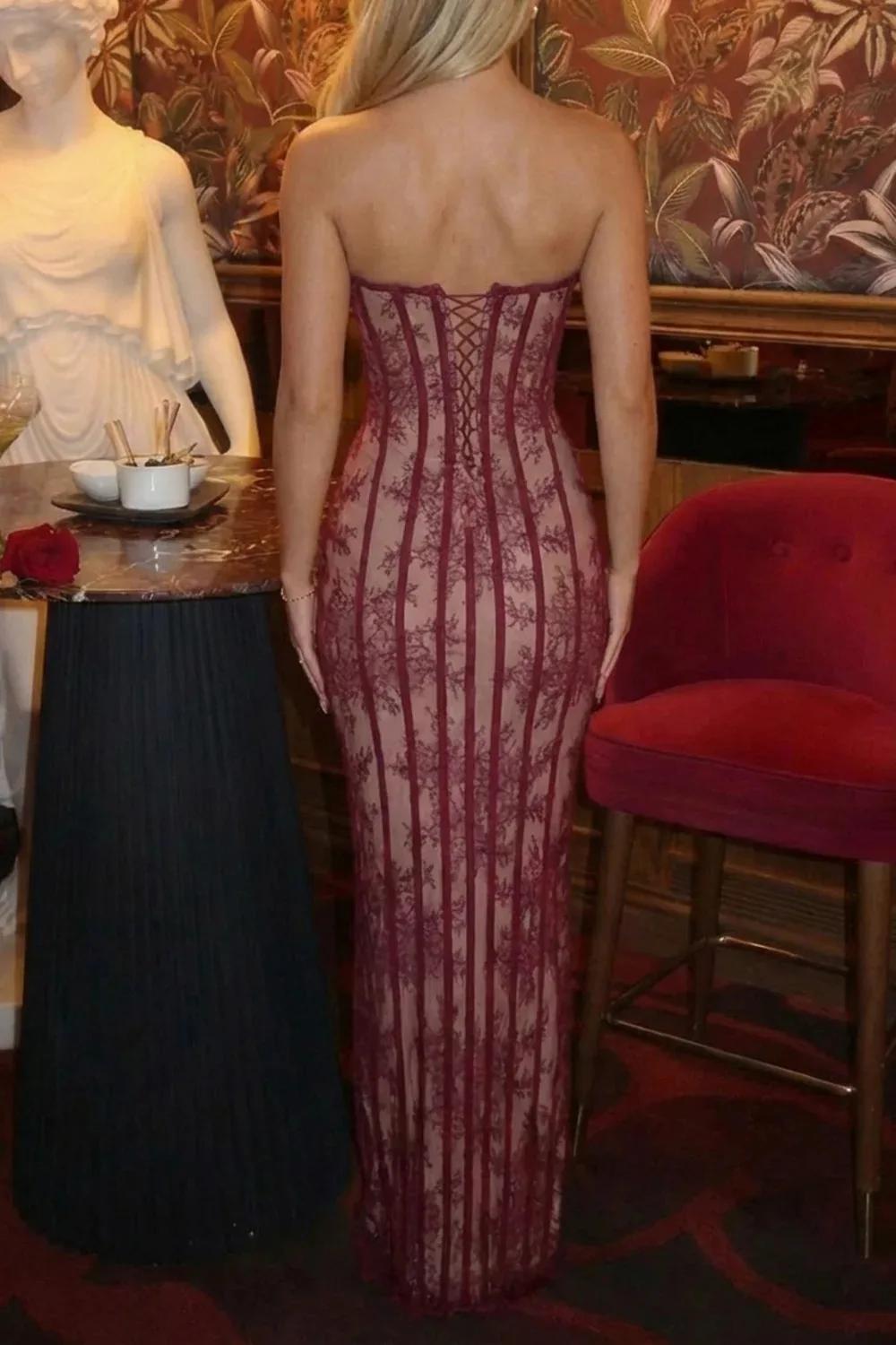 Robe longue élégante sans bretelles en dentelle pour femme, robe de soirée sexy avec corset, robe ma