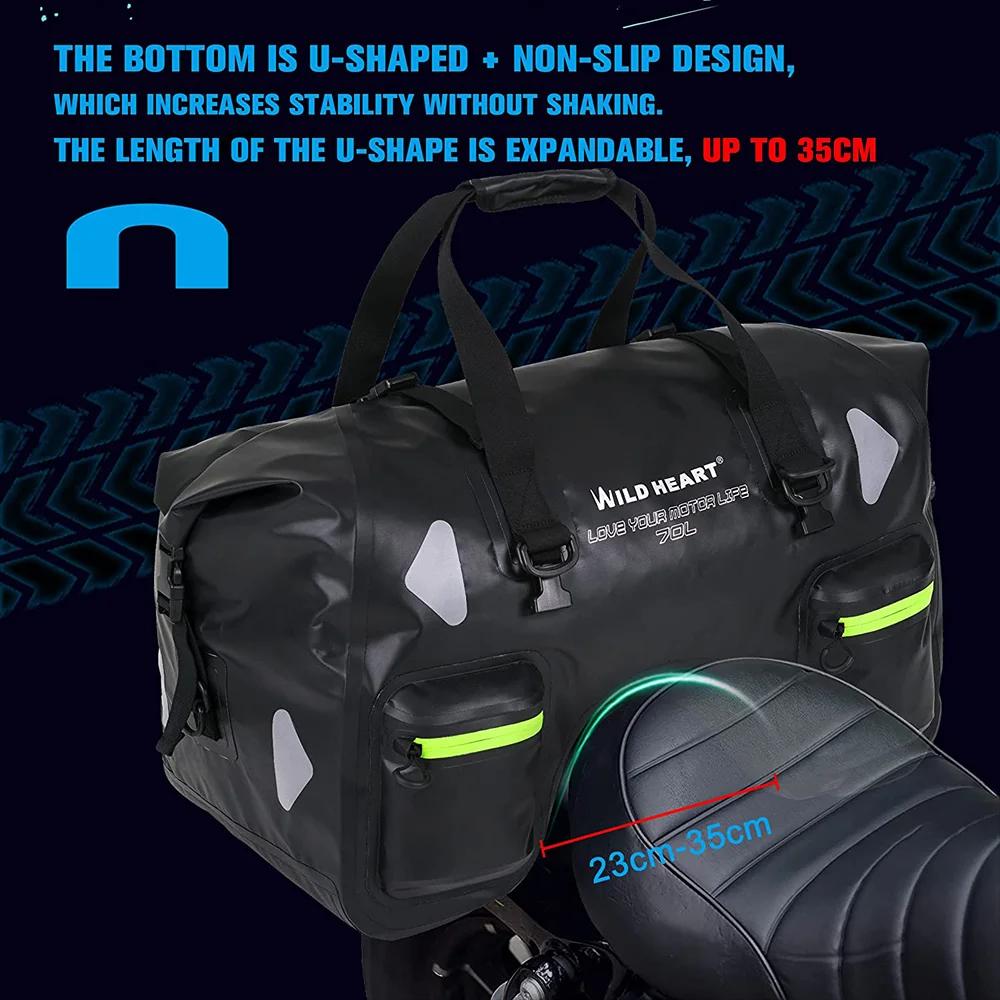 Sac de Selle Moto Étanche 70L pour Voyage et Extérieur, Sac de Rangement Sec, Sac à Dos Moto, Sac de