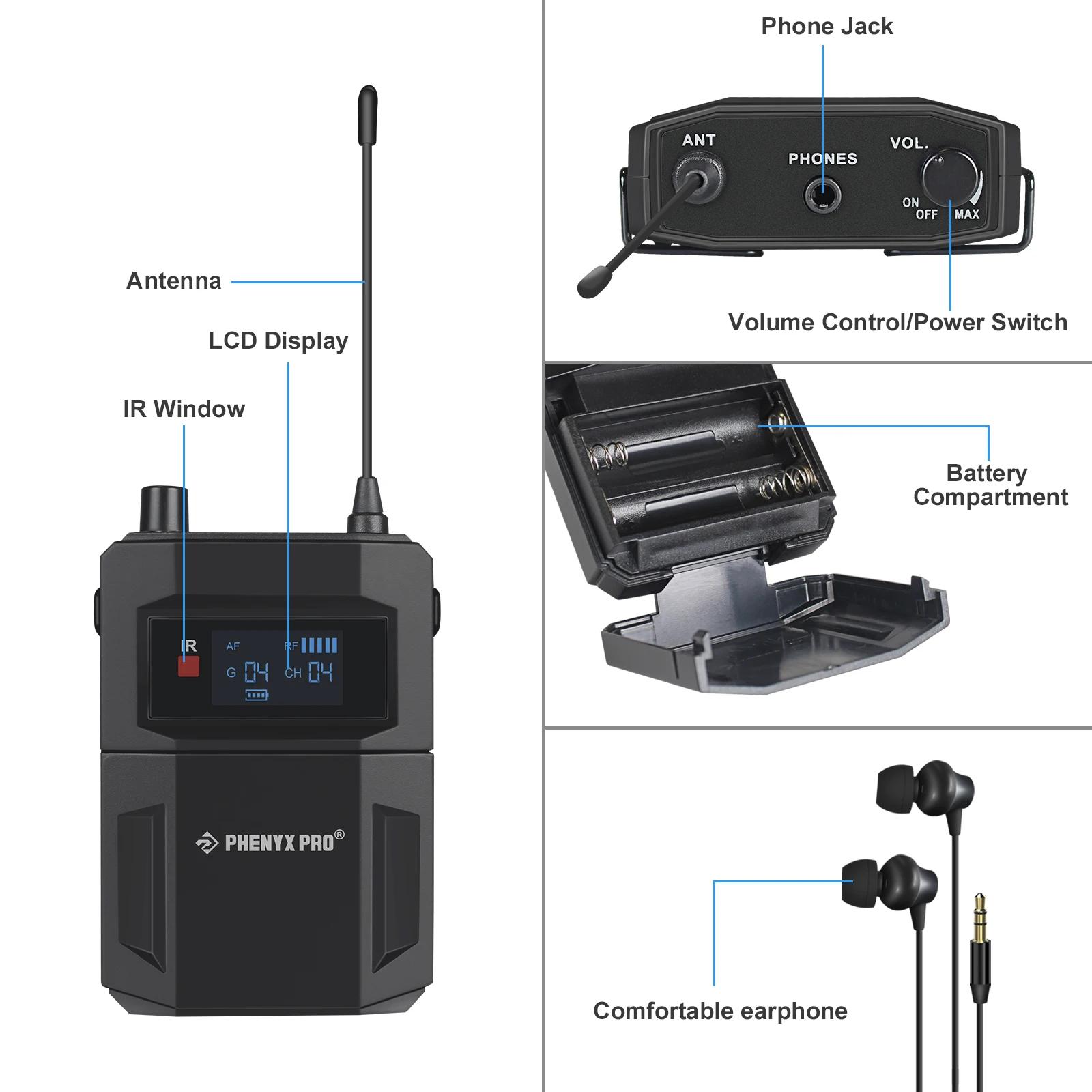Récepteur Bodypack 500MHz/900MHz pour système de surveillance de scène sans fil PHENYX PRO PTM-11 &