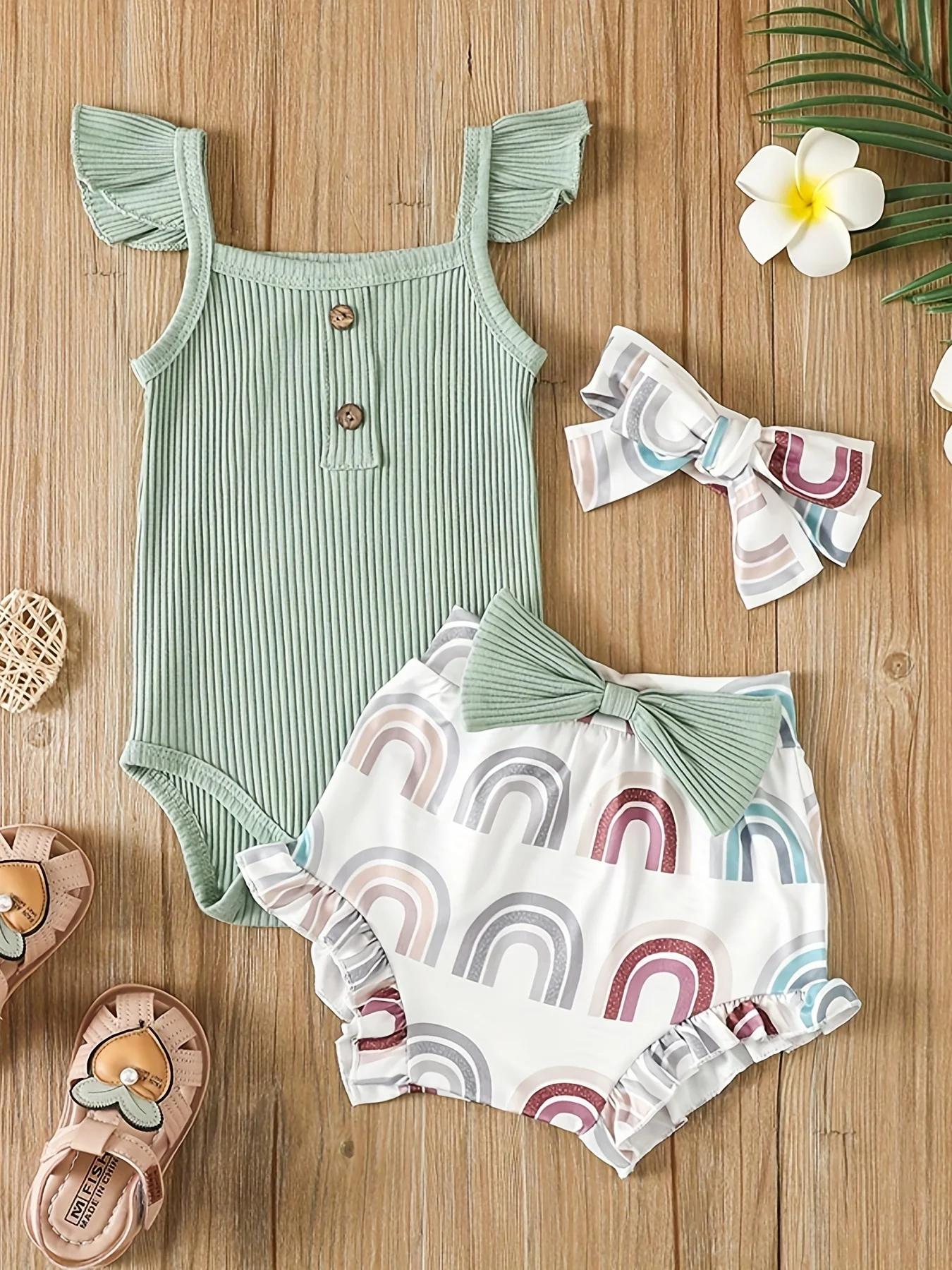 Ensemble de vêtements d'été pour nouveau-né fille, costume en fibre de carbone, short imprimé, vêtem