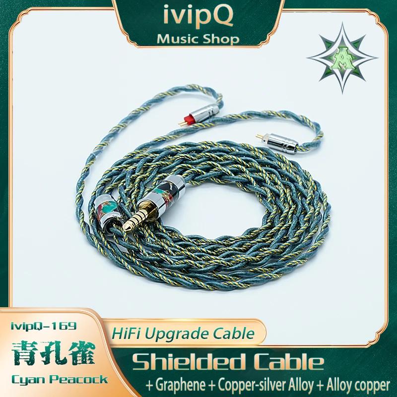 IvipQ-169 Cyan Peacock Litz HIFI écouteur mise à niveau câble blindage fil graphène cuivre argent al